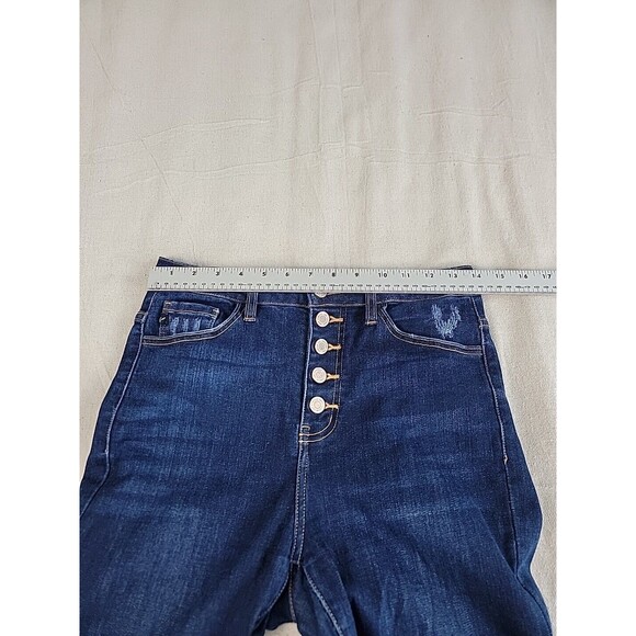 KanCan Jeans Womens 7 27 28x26 Crop Button Fly Stretch Crop Dark Blue Cuffed EUC - Picture 5 of 14